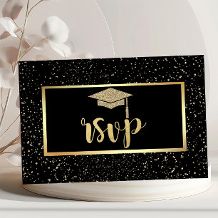 Gold Glitzer Grad Cap, Confetti Graduation Party RSVP Karte