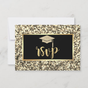 Gold Glitzer Grad Cap, Sequins Graduation Party RSVP Karte