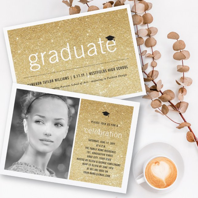Gold Glitzer Graduate Simple Chic Graduation Party Einladung (Von Creator hochgeladen)