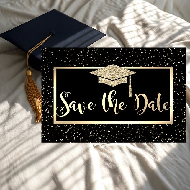 Gold Glitzer Graduation Cap, Confetti Save the Dat Save The Date (Von Creator hochgeladen)