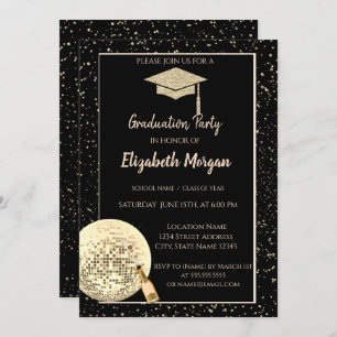 Gold Glitzer Graduation Cap, Disco Ball Confetti Einladung