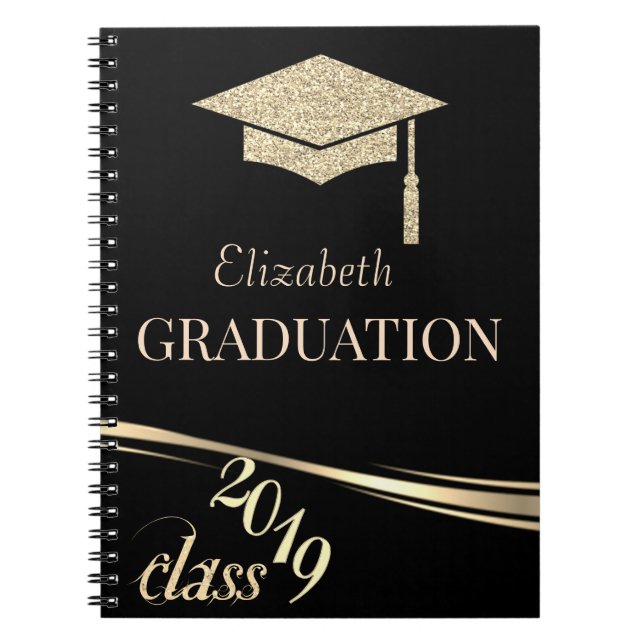 Gold Glitzer Graduation Cap, Klasse 2019 Notizblock (Vorderseite)