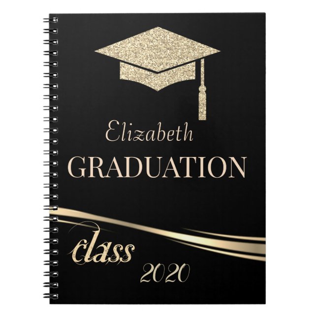 Gold Glitzer Graduation Cap, Klasse 2020 Notizblock (Vorderseite)