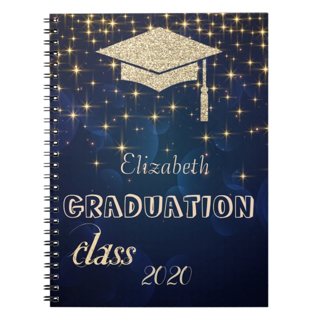 Gold Glitzer Graduation Cap, Stars Class 2020 Notizblock (Vorderseite)
