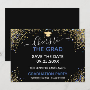 Gold Glitzer Graduation Party Save the Date Einladung