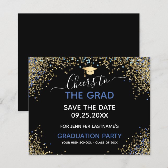 Gold Glitzer Graduation Party Save the Date Invita (Vorne/Hinten)
