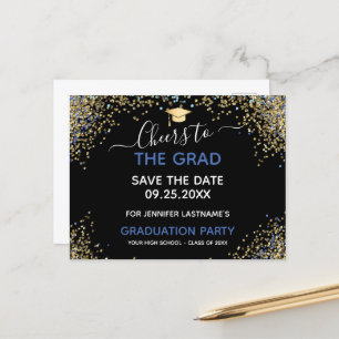 Gold Glitzer Graduation Party Save the Date Postkarte