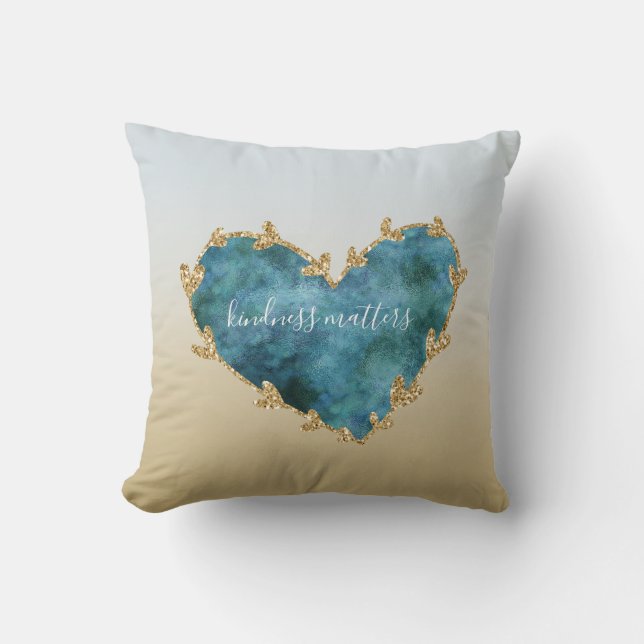 Gold Glitzer Green Aquamarin Aqua Blue Earth Heart Kissen (Vorderseite)