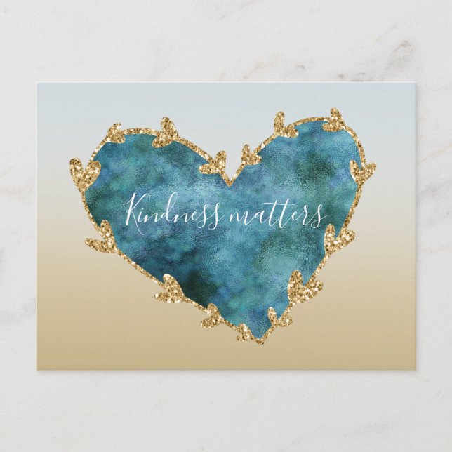 Gold Glitzer Green Aquamarin Aqua Blue Earth Heart Postkarte (Vorderseite)