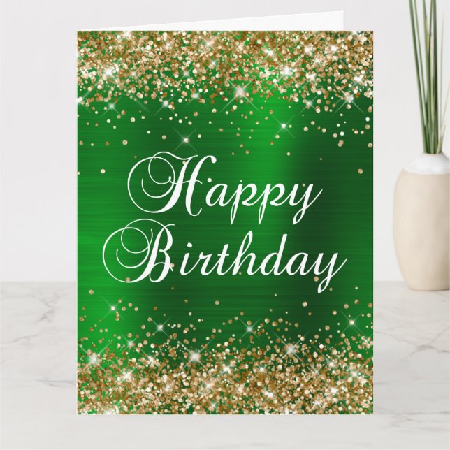 Gold Glitzer Green Foil Big Happy Geburtstag Karte (Vorderseite)