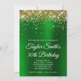 Gold Glitzer Green Glam 30. Geburtstag Einladung