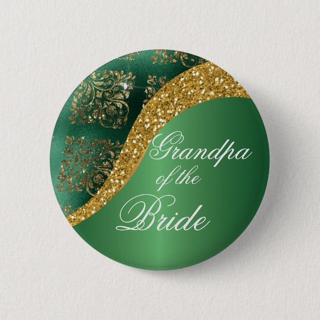 Gold Glitzer Green Metallic Opa der Bride Button (Vorderseite)