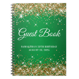 Gold Glitzer Green Ombre 50. Geburtstag Gästebuch Notizblock