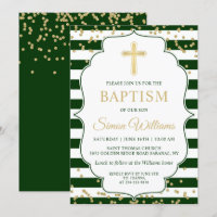 Gold Glitzer Green Stripes Boy Taufe Einladung