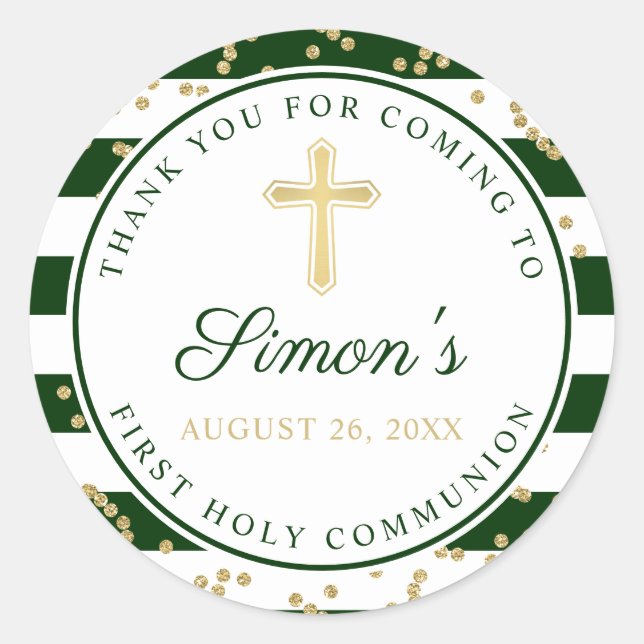 Gold Glitzer Grünstreifen Erste Heilige Kommune Runder Aufkleber (Vorderseite)