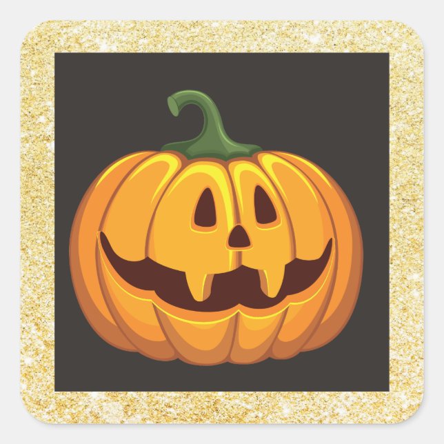 Gold Glitzer Halloween Pumpkin Square Sticker (Vorderseite)
