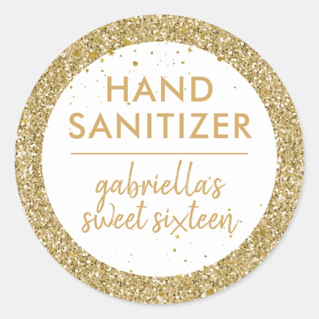 Gold Glitzer Hand Sanitizer Gefallen Etikett Gebur Runder Aufkleber (Vorderseite)