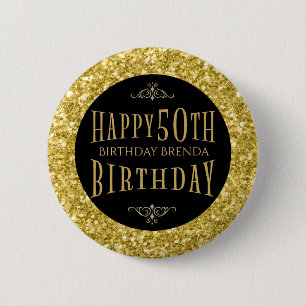 Gold Glitzer Happy 50. Geburtstagsvorlage Button