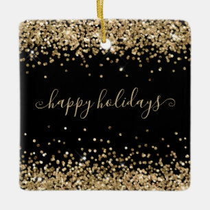 Gold Glitzer Happy Holidays Sparkle Keramikornament