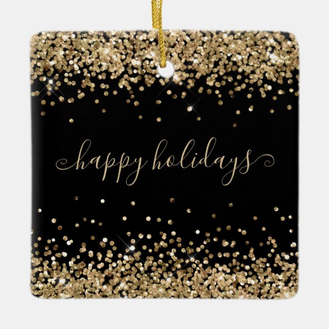 Gold Glitzer Happy Holidays Sparkle Keramikornament (Vorderseite)