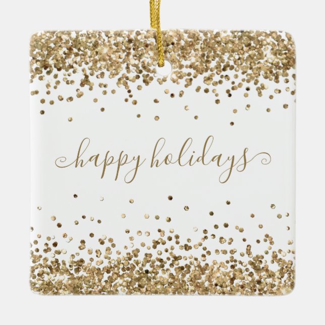 Gold Glitzer Happy Holidays Sparkle und Shine Keramikornament (Vorderseite)