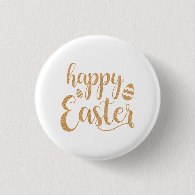 Gold Glitzer Happy Oaster Egg Button (Vorderseite)