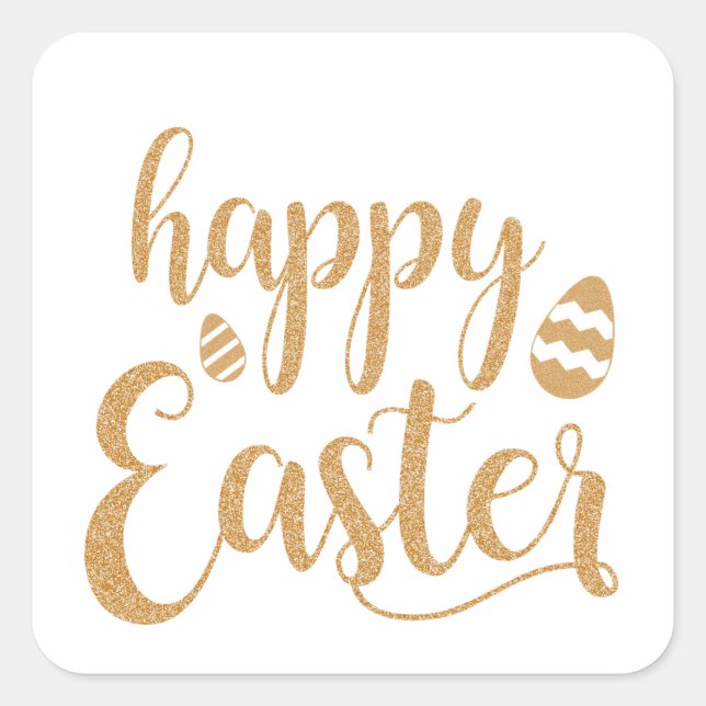 Gold Glitzer Happy Oaster Egg Quadratischer Aufkleber (Vorderseite)