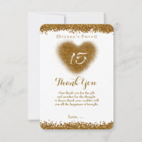 Gold Glitzer Heart 15 Quinceincera Vielen Dank