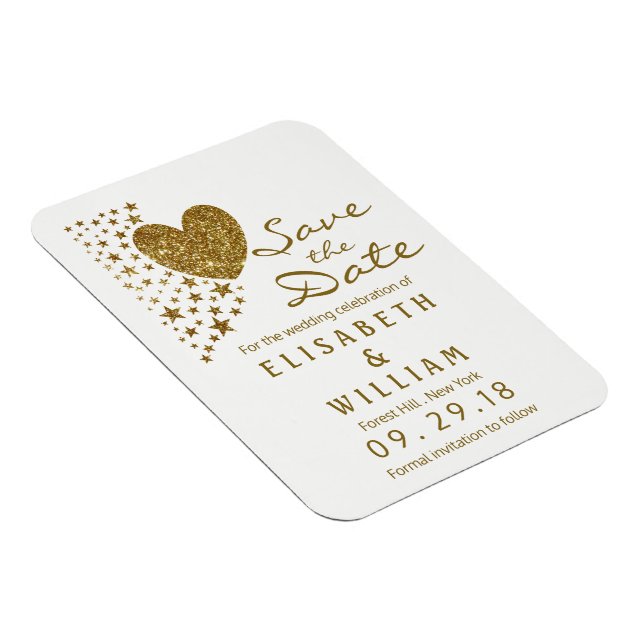 Gold Glitzer Heart and Stars Wedding Save the Date Magnet (Rechte Seite)
