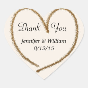 Gold Glitzer Heart Custom Wedding Favor Sticker