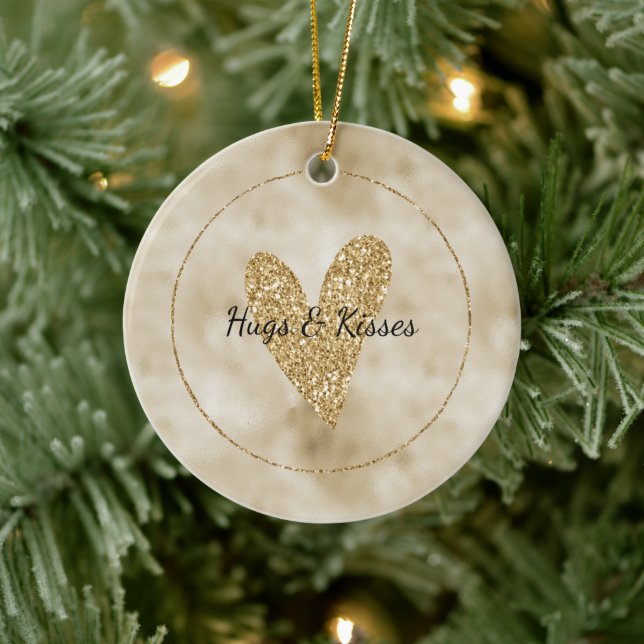 Gold Glitzer Heart Keramik Ornament (Baum)