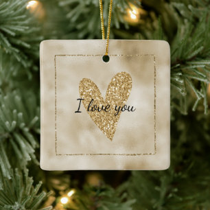 Gold Glitzer Heart Keramikornament
