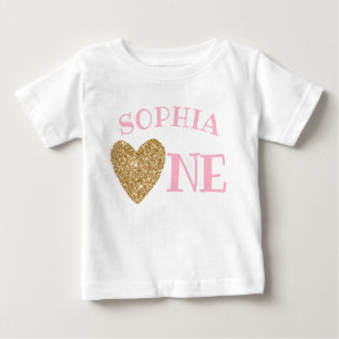 Gold Glitzer Heart Niedlich Girl Erstgeburt Baby T-shirt