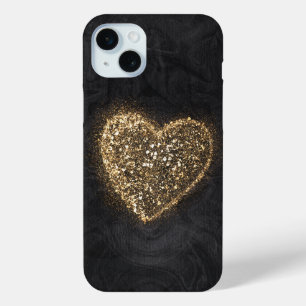 Gold Glitzer Heart on Black Texture Case-Mate iPhone Hülle