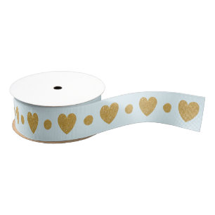 Gold Glitzer Heart on Light Blue Ripsband