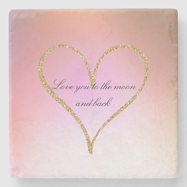 Gold Glitzer Heart Pink Ombre Liebe Steinuntersetzer (Vorderseite)