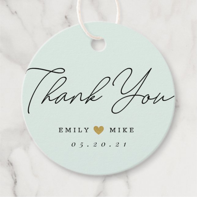 Gold Glitzer Heart Wedding Danke Sage Green Geschenkanhänger (Vorderseite)