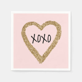 Gold Glitzer Heart XOXO Serviette
