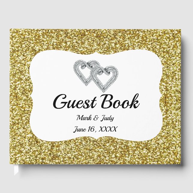 Gold Glitzer Hearts Wedding Guestbook Gästebuch (Vorderseite)