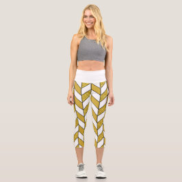 Gold Glitzer Herringbone Zickzack Capri Leggings