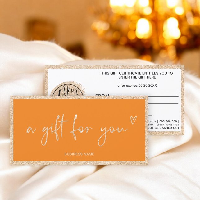 Gold Glitzer Herz Orange Logo Geschenkgutschein (Gold glitter heart orange logo gift certificate)