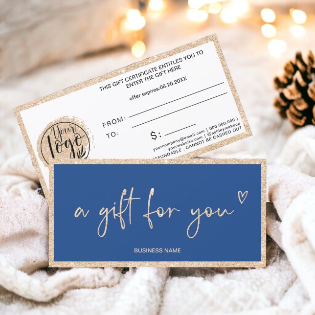 Gold Glitzer Herzblautlogoschein (Gold glitter heart blue logo gift certificate)