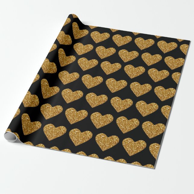 Gold Glitzer Herzen Umschlagpapier Geschenkpapier (Ungerollt)