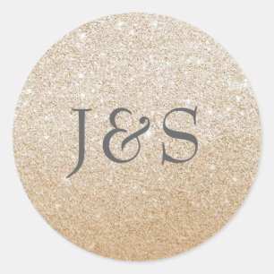Gold Glitzer Hochzeit personalisierte Erstaufklebe Runder Aufkleber
