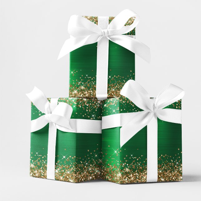 Gold Glitzer Holiday Green Ombre Foil Geschenkpapier (Gold Glitter Holiday Green Ombre Foil Wrapping Paper
)