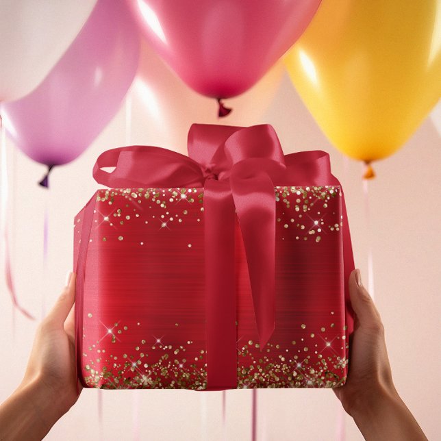 Gold Glitzer Holiday Red Ombre Foil Geschenkpapier (Gold Glitter Holiday Red Ombre Foil Wrapping Paper)