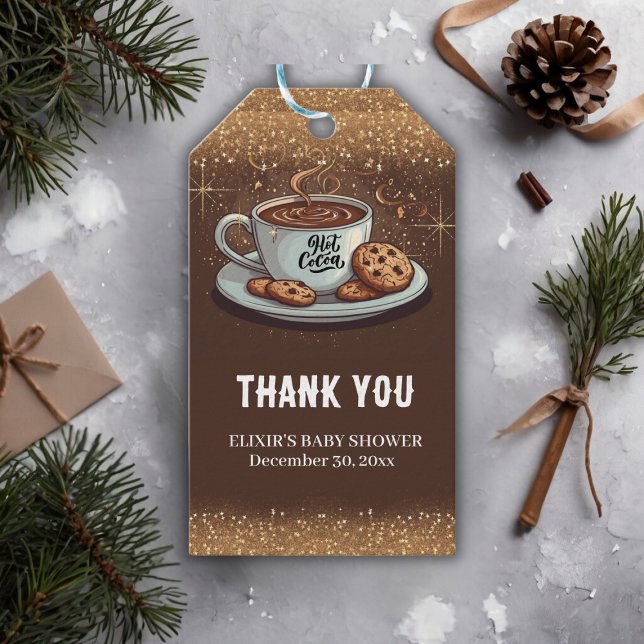 Gold Glitzer Hot Chocolate Winter Baby Dusche Geschenkanhänger (Von Creator hochgeladen)