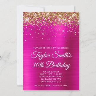 Gold Glitzer Hot Pink 30. Geburtstag Einladung