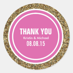 Gold Glitzer Hot Pink Custom Danke Label Runder Aufkleber