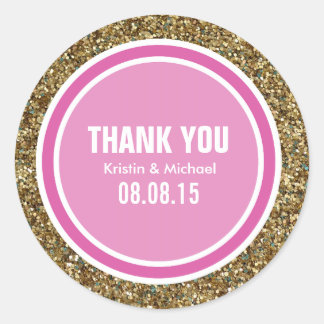 Gold Glitzer & Hot Pink Dankeschön Label Runder Aufkleber